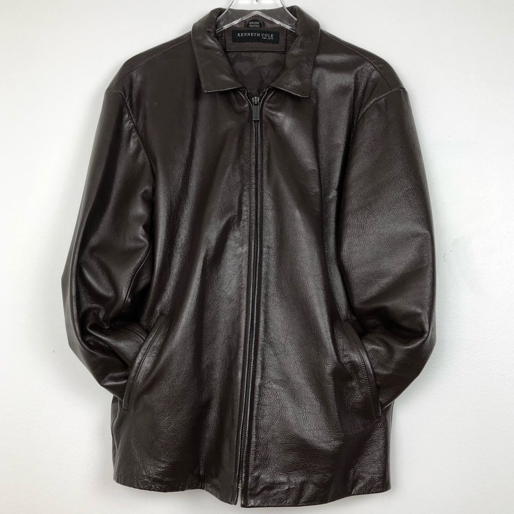 Kenneth Cole New York Brown Leather Lined Jacket Size Medium